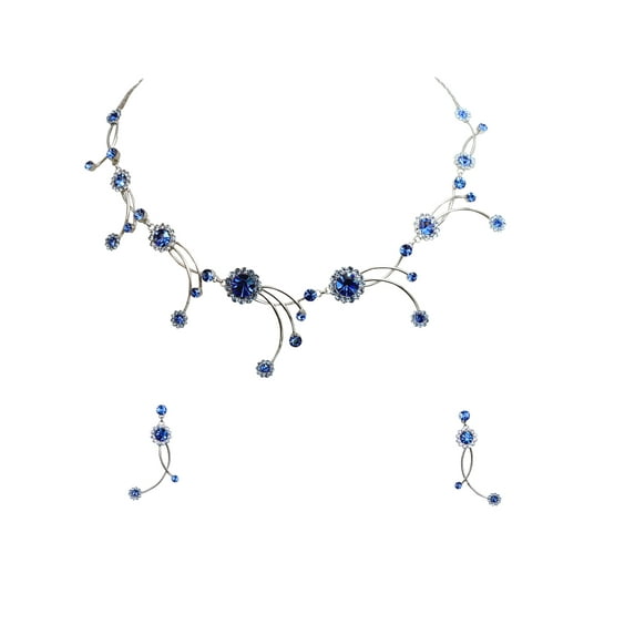 Faship Gorgeous Blue Rhinestone Crystal Floral Necklace Earrings Set