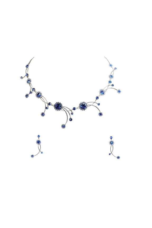 Gorgeous Blue Rhinestone Crystal Floral Necklace Earrings Set