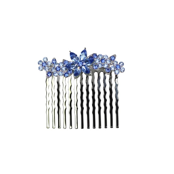 Faship Gorgeous Blue Rhinestone Crystal Floral Small Hair Comb