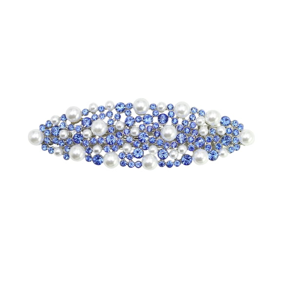 Faship Gorgeous Blue Rhinestone Crystal Pearl Floral Barrette