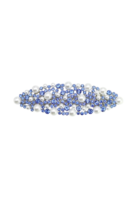 Gorgeous Blue Rhinestone Crystal Pearl Floral Barrette