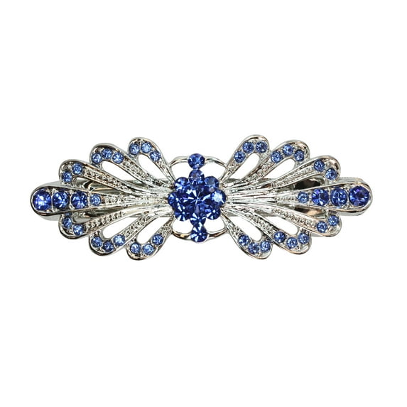 Faship Gorgeous Blue Rhinestone Crystal Small Floral Hair Barrette Clip