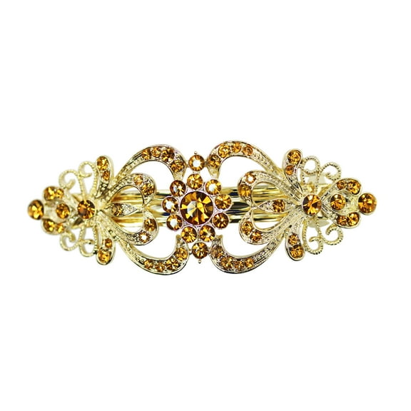 Faship Gorgeous Brown Yellow Crystal Floral Hair Barrette