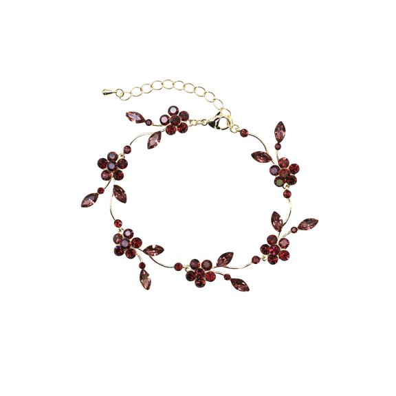 Faship Gorgeous Burgundy Rhinestone Crystal Floral Bracelet
