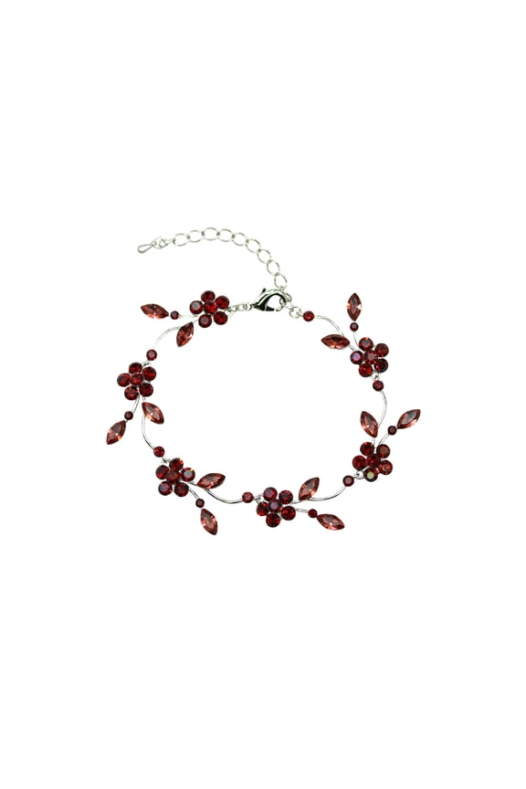 Gorgeous Burgundy Rhinestone Crystal Floral Bracelet