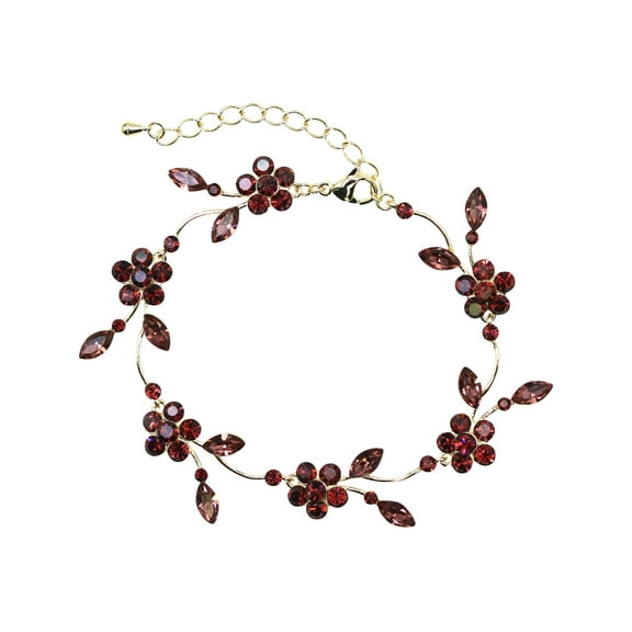 Faship Gorgeous Burgundy Rhinestone Crystal Floral Bracelet
