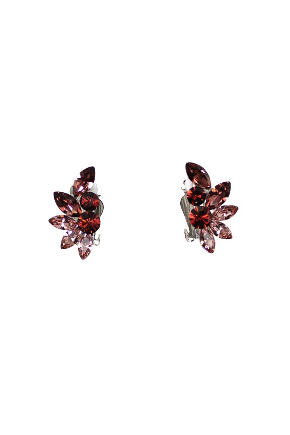 Gorgeous Burgundy Rhinestone Crystal Floral Clip Ons Earrings