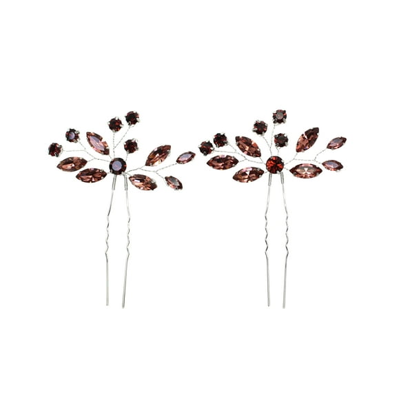 Faship Burgundy Rhinestone Crystal Floral Hair Pins Accessories 2 Pcs