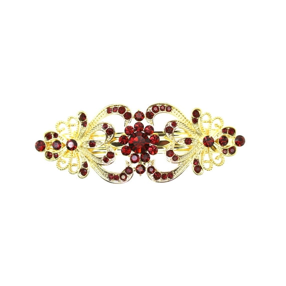 Faship Gorgeous Burgundy Rhinestone Crystal Hearts And Floral Hair Barrette