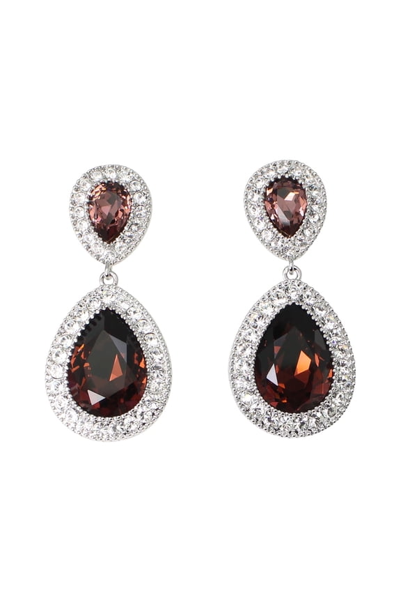 Gorgeous Burgundy Teardrop Rhinestone Crystal Dangling Earrings