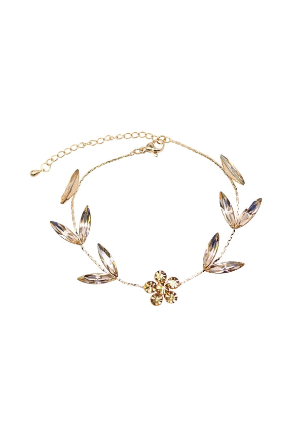 Gorgeous Champagne Rhinestone Crystal Floral Bracelet 7.5" - 9"