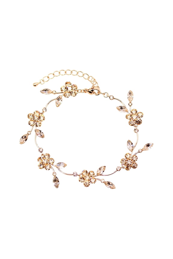 Gorgeous Champagne Rhinestone Crystal Floral Bracelet