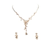 Faship Gorgeous Champagne Rhinestone Crystal Floral Necklace Earrings Set