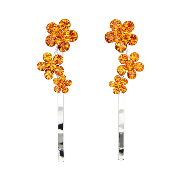 Faship Gorgeous Champagne Rhinestone Crystal Floral Necklace Earrings Set