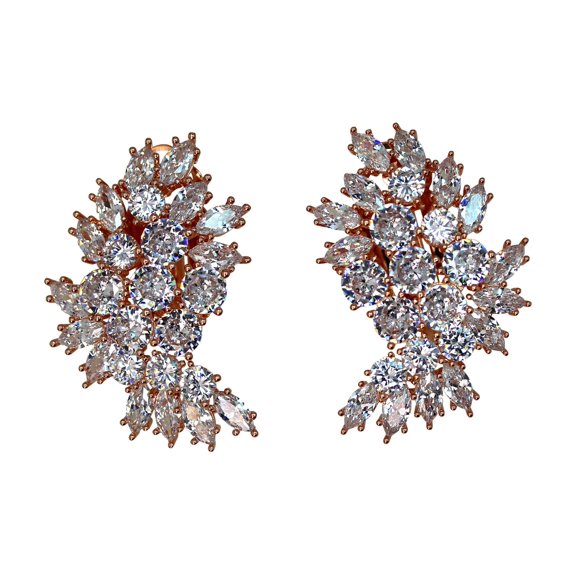Faship Gorgeous Clear CZ Crystal Floral Clip Ons Earrings
