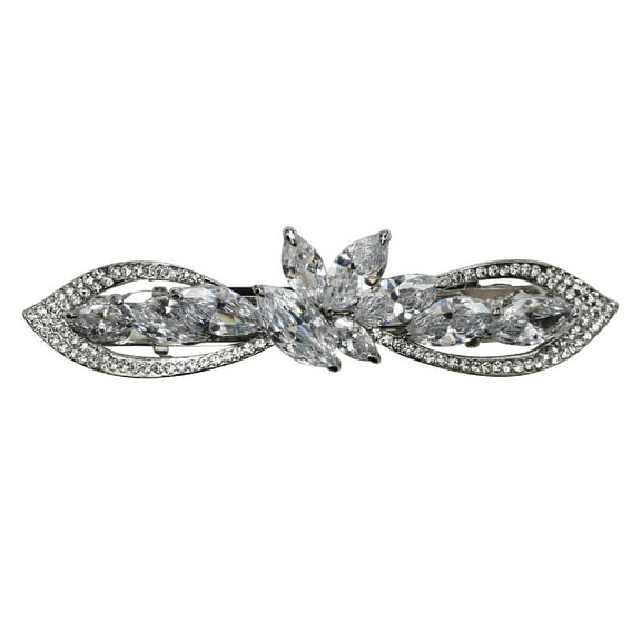 Faship Gorgeous Clear CZ Crystal Floral Hair Barrette Clip
