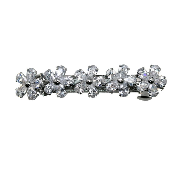 Faship Gorgeous Clear CZ Crystal Floral Small Hair Barrette Clip