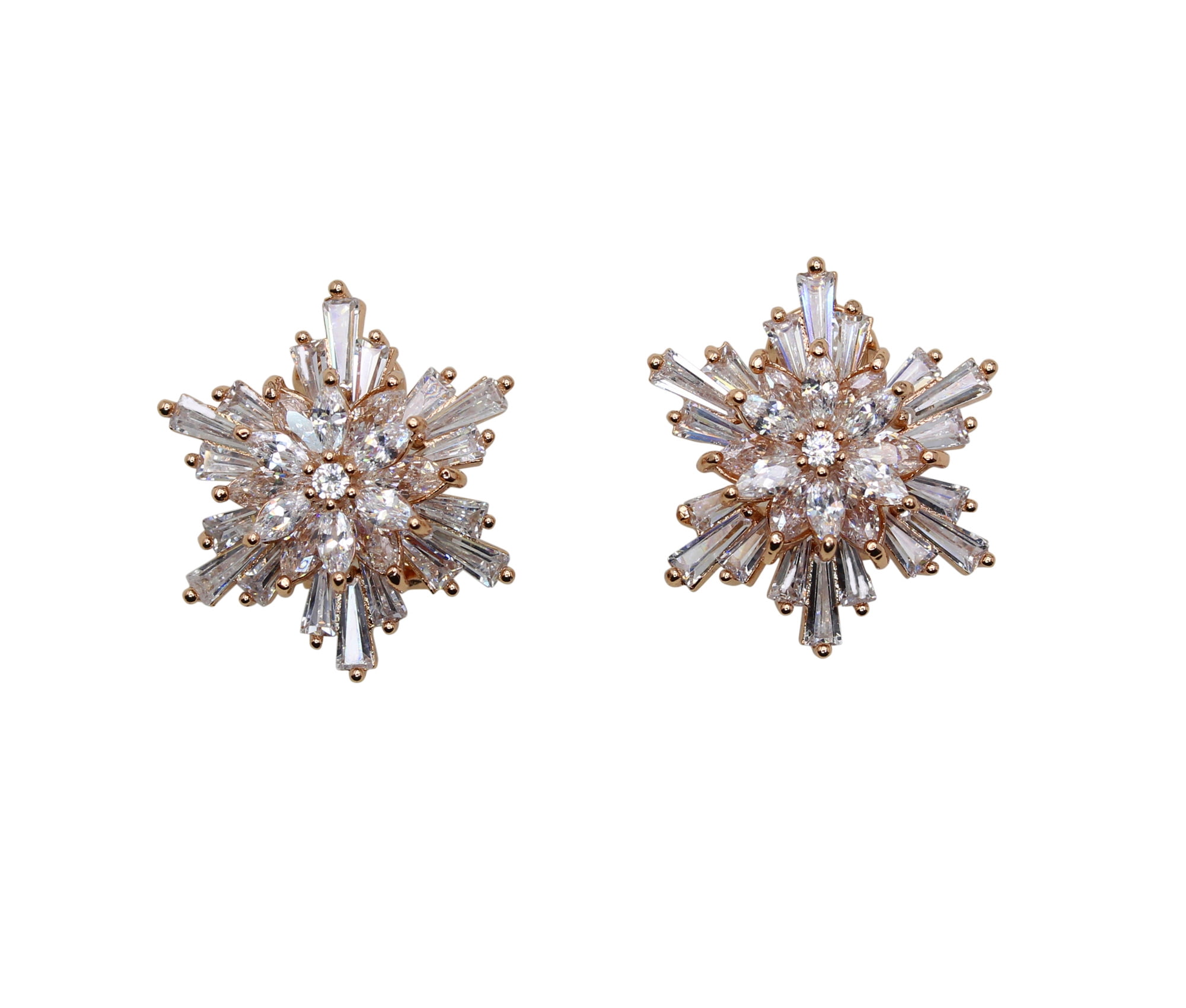 Faship Gorgeous Clear CZ Crystal Floral Snowflake Cluster Pierced 