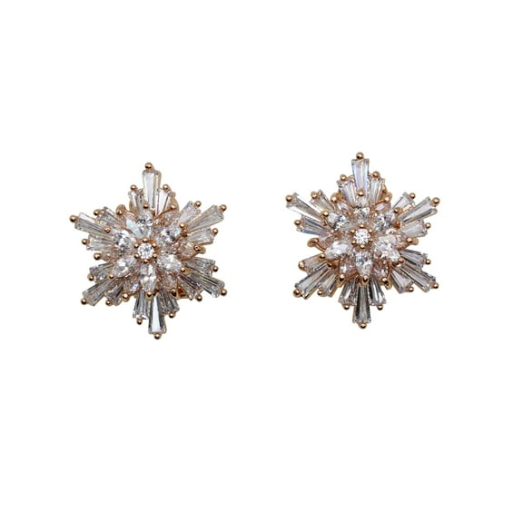 Faship Clear CZ Crystal Floral Snowflake Cluster Pierced Clip Earrings