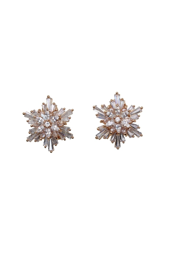 Gorgeous Clear CZ Crystal Floral Snowflake Cluster Pierced Clip Earrings