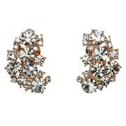 Faship Gorgeous Clear Crystal Floral Clip Ons Earrings