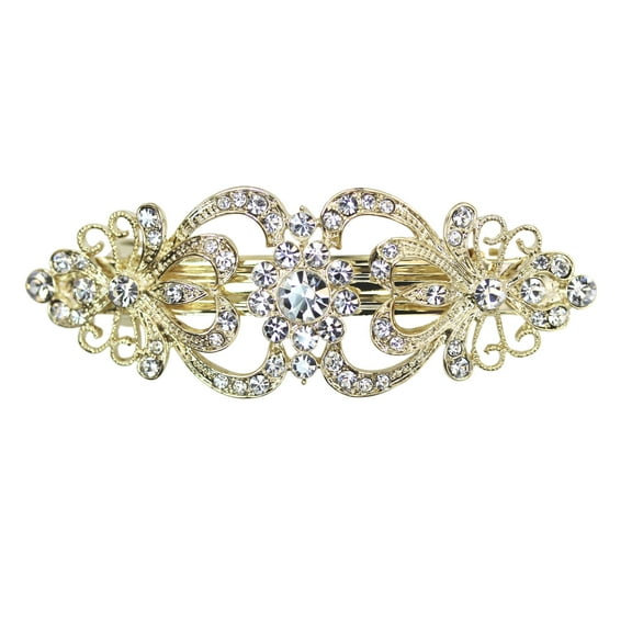 Faship Gorgeous Clear Crystal Hearts Floral Hair Barrette