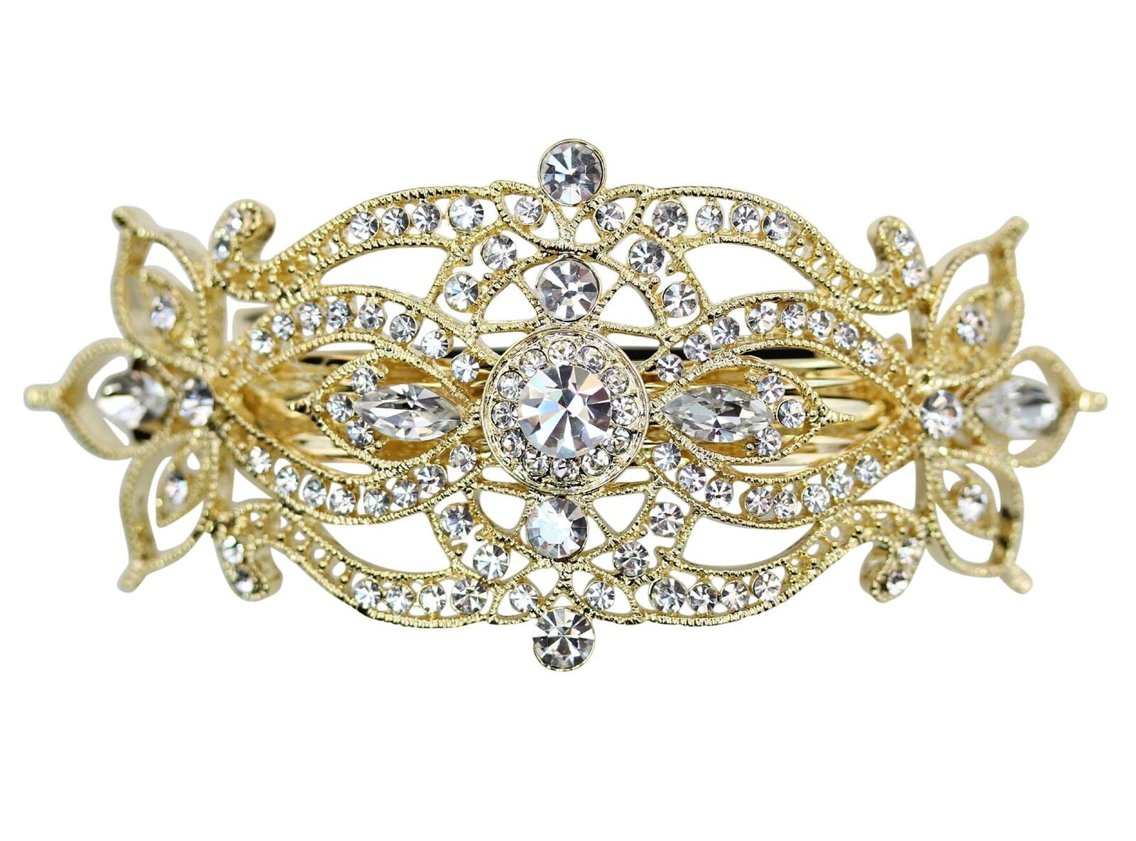 Faship Clear Floral Rhinestone Brooch Pin - Sparkly Crystal Flower Design, 1.5" Diameter, Rhodium Plated