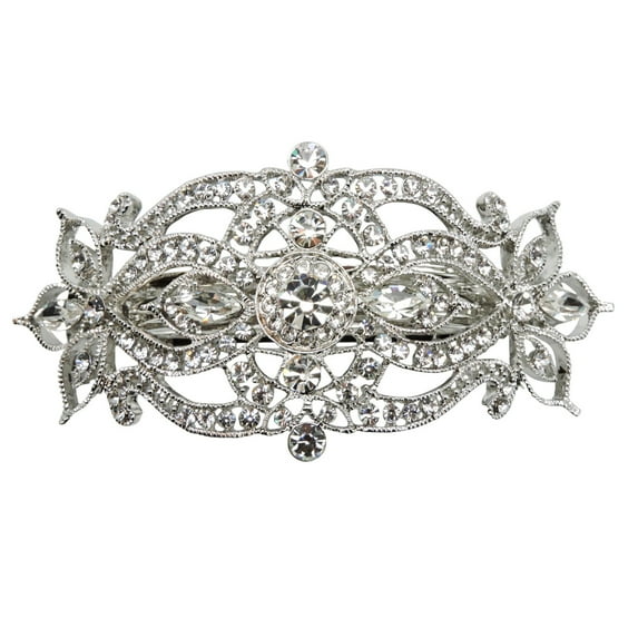 Faship Gorgeous Clear Rhinestone Crystal Big Floral Hair Barrette
