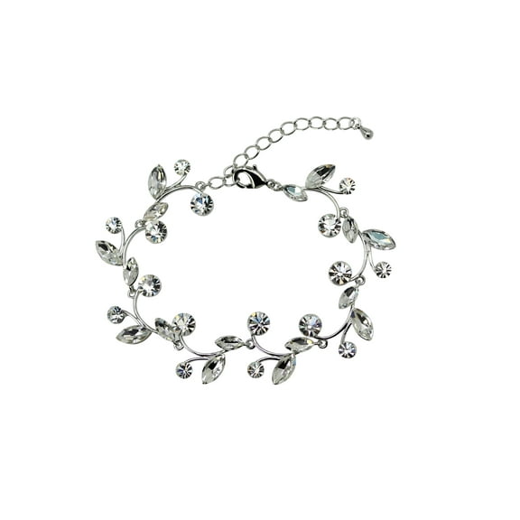 Faship Gorgeous Clear Rhinestone Crystal Floral Bracelet 6.5"-8.5"