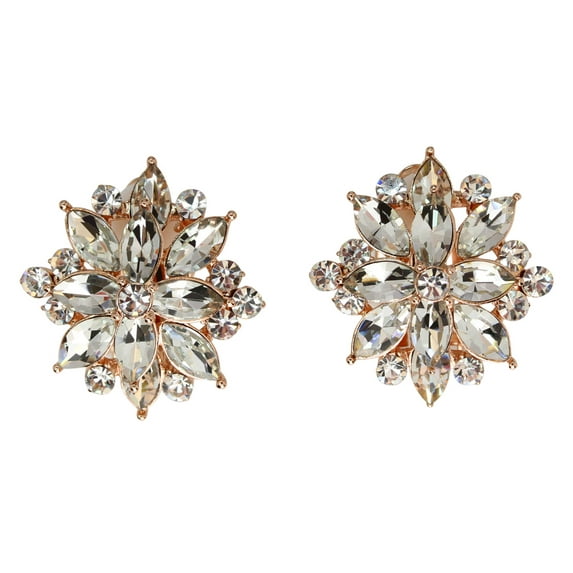 Faship Gorgeous Clear Rhinestone Crystal Floral Clip On Style Earrings