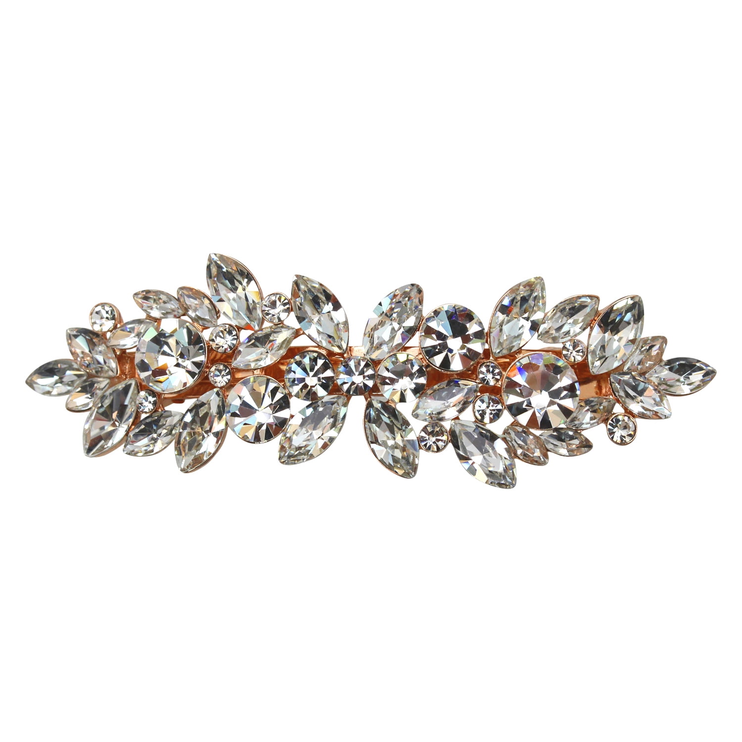 Large Floral Hair Barrette with CZ Crystals for Thick Hair Minimalist CZ White Pearl Hair Clips with Champagne Brown  main image 3