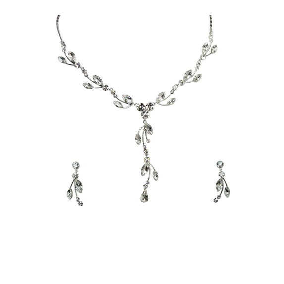 Faship Gorgeous Clear Rhinestone Crystal Floral Necklace Earrings Set