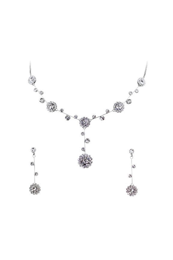 Gorgeous Clear Rhinestone Crystal Floral Necklace Earrings Set