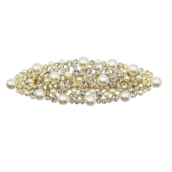 Faship Gorgeous Clear Rhinestone Crystal Pearl Floral Barrette