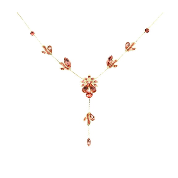 Faship Coral Color Rhinestone Crystal Floral Necklace Earrings Set