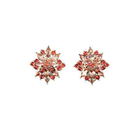 Faship Gorgeous Coral Rhinestone Crystal Clip Ons Earrings