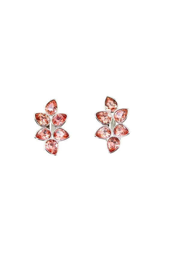 Gorgeous Coral Rhinestone Crystal Floral Clip On Earrings