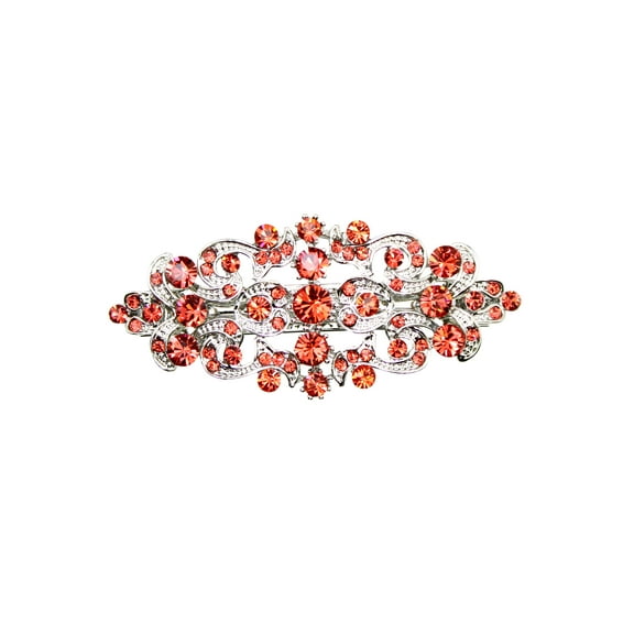Faship Gorgeous Coral Rhinestone Crystal Floral Hair Barrette Clip