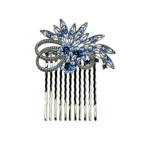 Faship Gorgeous Dark Blue Rhinestone Crystal Floral Hair Comb