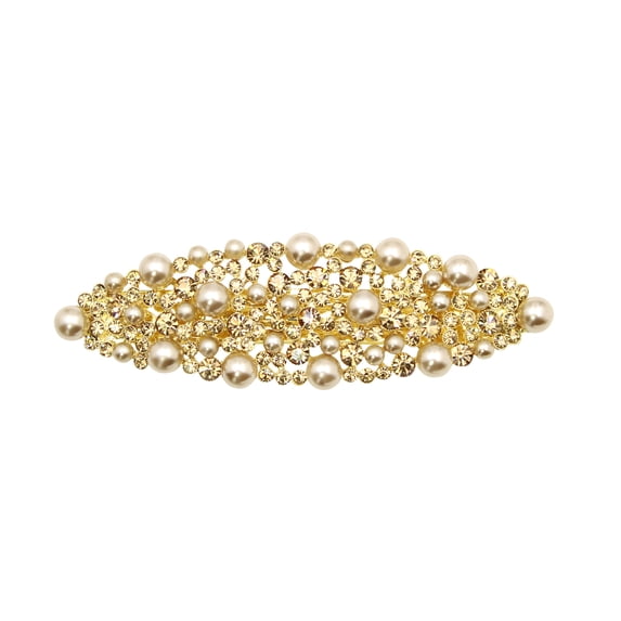 Faship Gorgeous Brown Rhinestone Crystal Pearl Floral Barrette