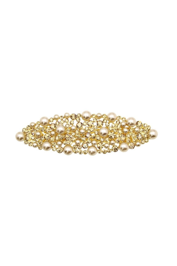Gorgeous Brown Rhinestone Crystal Pearl Floral Barrette