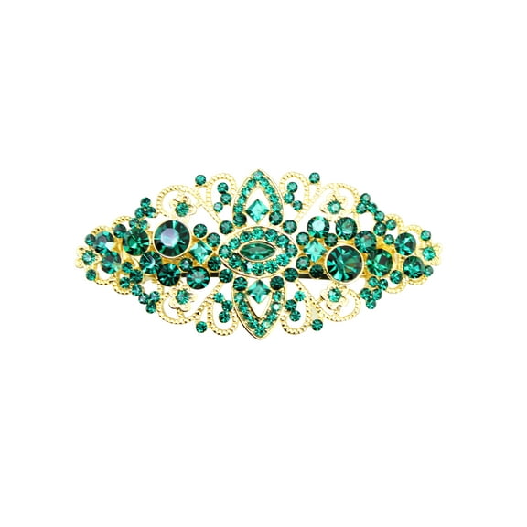 Faship Gorgeous Emerald Color Green Crystal Hair Barrette Clip