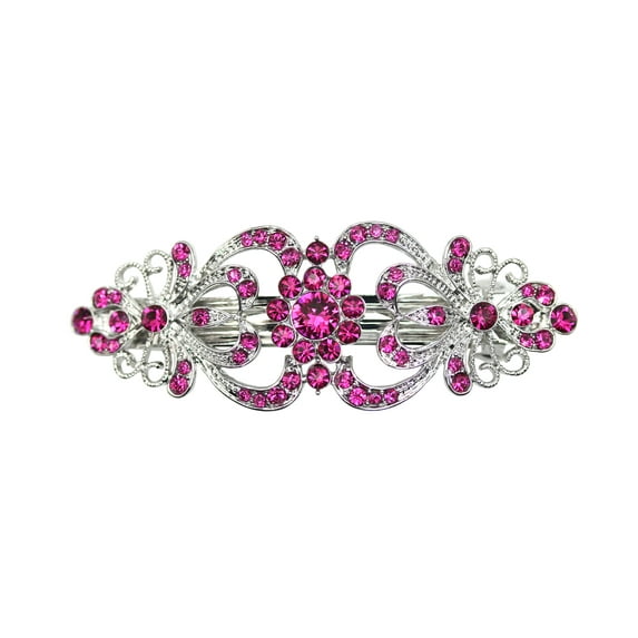 Faship Gorgeous Fuchsia Crystal Hearts And Floral Hair Barrette