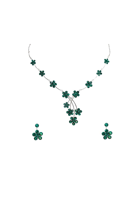Gorgeous Green Crystal Floral Necklace Earrings Set