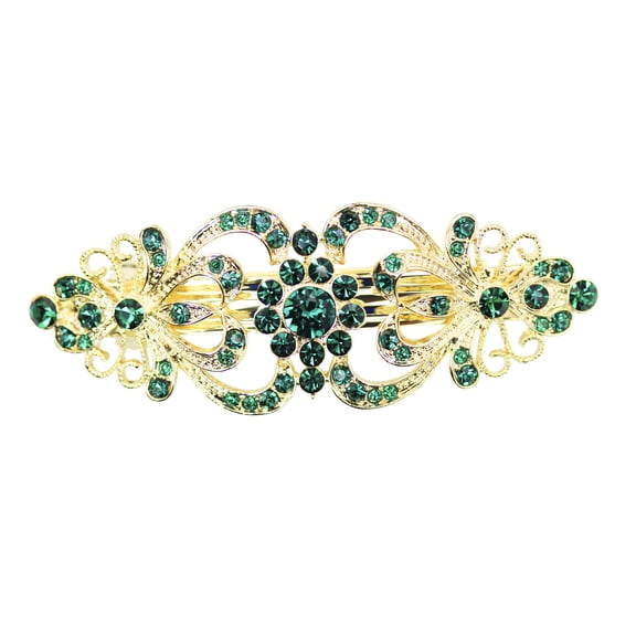 Faship Gorgeous Green Crystal Hearts Floral Hair Barrette