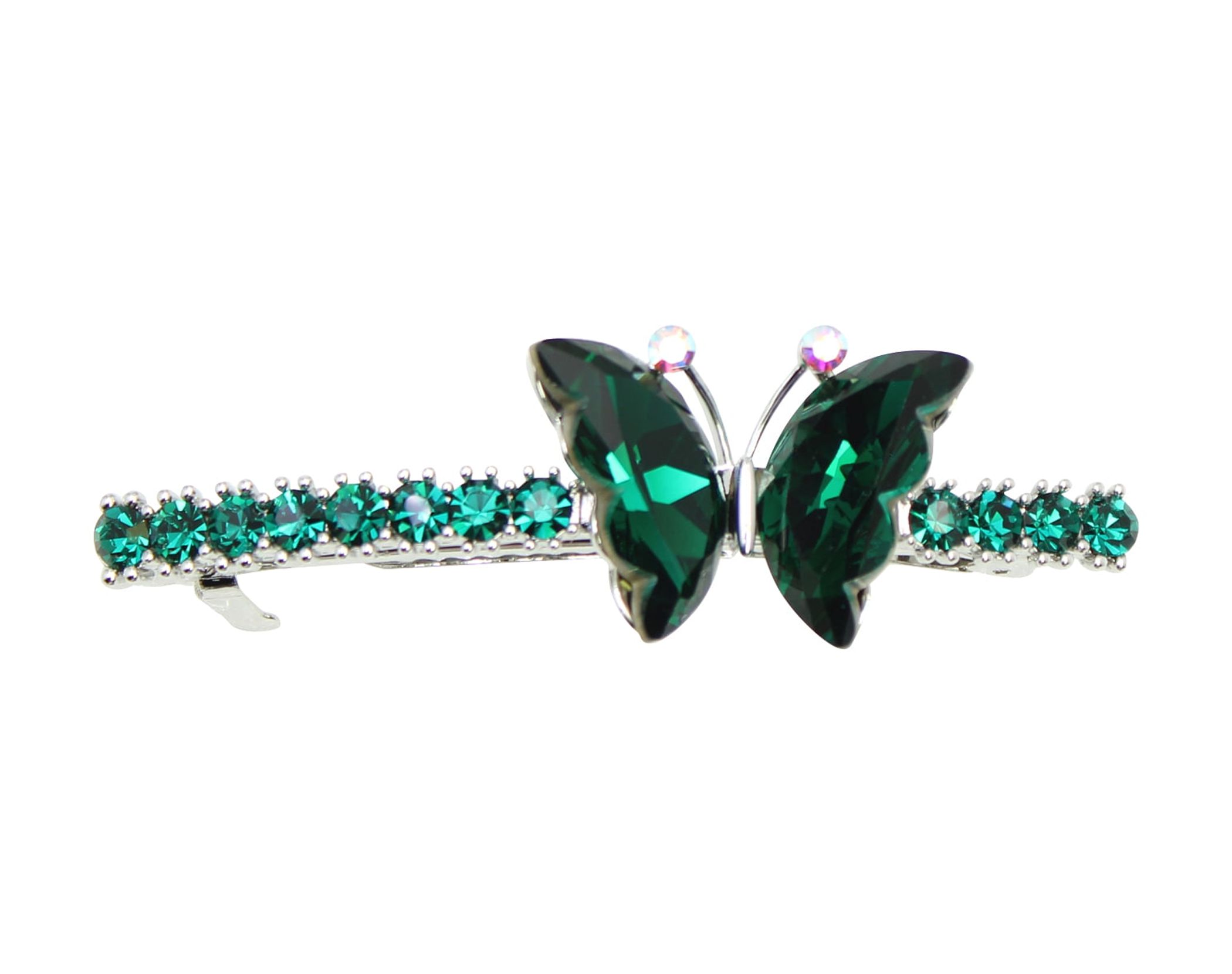 Faship Gorgeous Green Rhinestone Crystal Butterfly Hair Barrette Clip