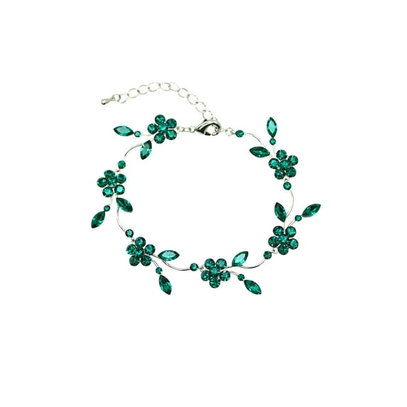 Faship Gorgeous Green Rhinestone Crystal Floral Bracelet