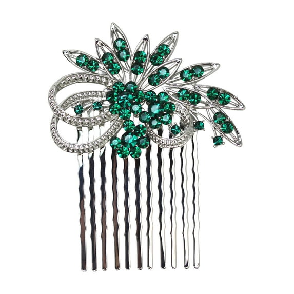 Faship Gorgeous Green Rhinestone Crystal Floral Hair Comb