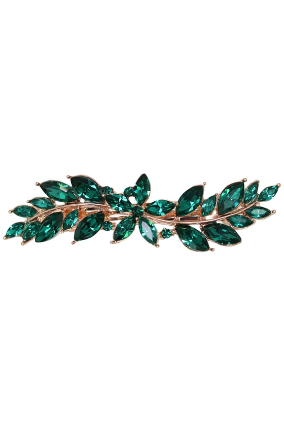 Gorgeous Green Rhinestone Crystal Small Floral Hair Barrette Clip