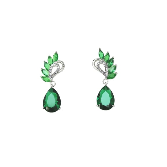 Faship Gorgeous Green Teardrop  Crystal Floral Dangling Earrings